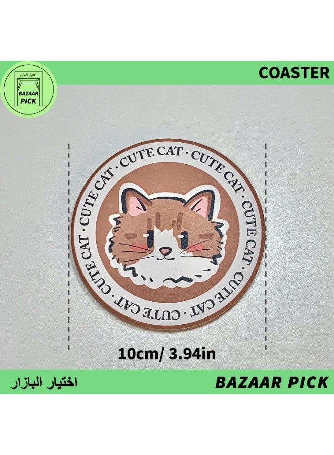 3 Pcs Anti-Slip Ceramic Coasters with Cork Base (10cm) - Absorbent Stone Drink Mats in Yellow, Brown & Grey, Heat Resistant Cute Cat Design Table Protector for Mugs & Glasses - Image 2